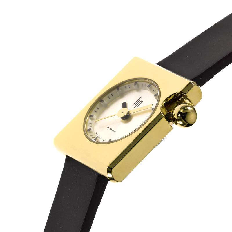 Montre LIP femme acier doré jaune bracelet cuir noir - vue D2