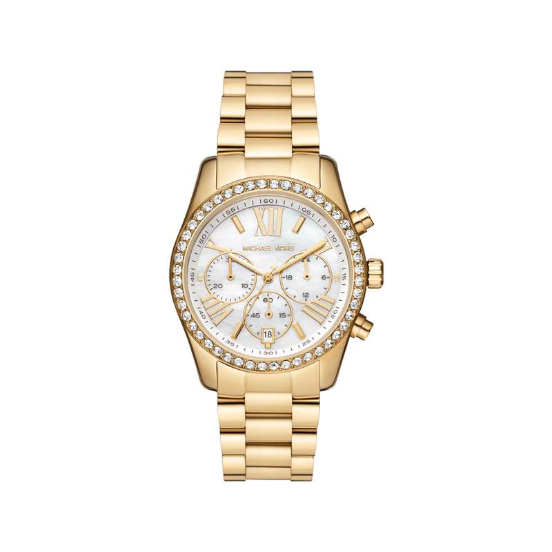 Montre MICHAEL KORS femme chronographe bracelet acier doré jaune - vue 1