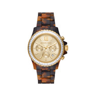 Montre MICHAEL KORS femme chronographe acier doré jaune bracelet silicone marron