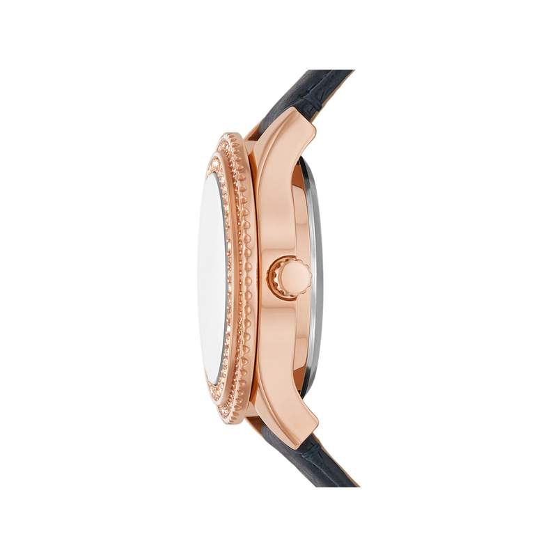 Montre FOSSIL femme automatique acier doré rose bracelet cuir bleu marine - vue 2
