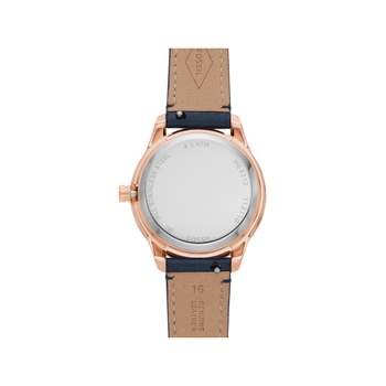 FOSSIL automatisch dameshorloge in roségoud roestvrij staal met marineblauwe leren band