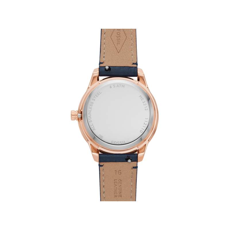 Montre FOSSIL femme automatique acier doré rose bracelet cuir bleu marine - vue 3