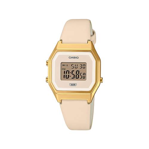 CASIO-horloge voor dames en heren, van kunsthars met een roze leren band