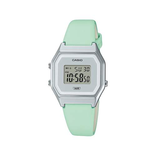 CASIO mixed resin watch with light green leather strap