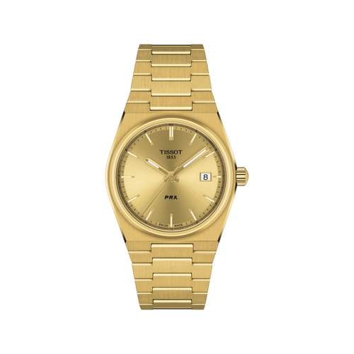 Montre TISSOT T-CLASSIC PRX mixte cadran doré bracelet PVD doré