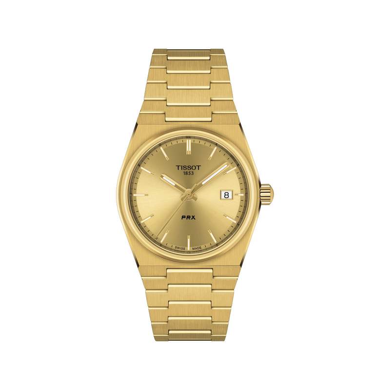 Montre TISSOT T-CLASSIC PRX mixte cadran doré bracelet PVD doré - vue 1