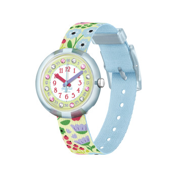 Montre Flik Flak enfant matériaux biosourcés vert fleur