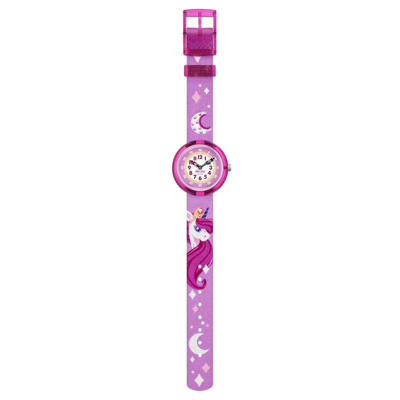 Montre FLIK FLAK DREAMING UNICORN enfant cadran rose bracelet rose pet recyclé - vue D1