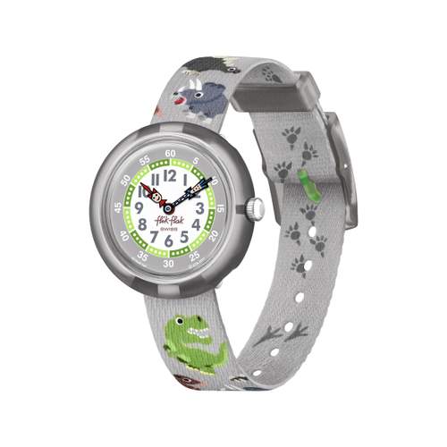 Montre Flik Flak enfant matériaux biosourcés gris animaux