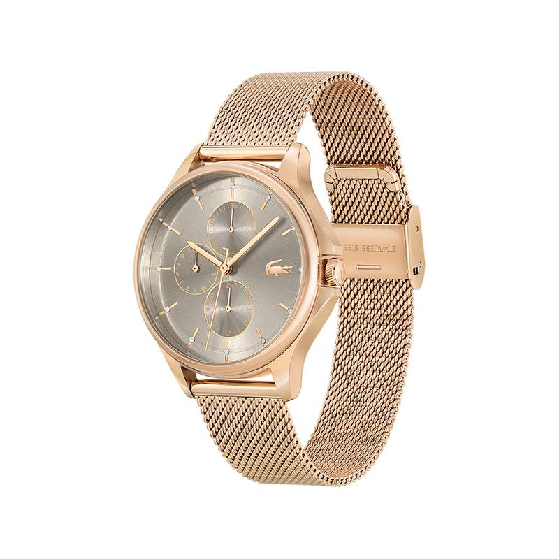 Montre LACOSTE Pleats femme bracelet acier doré rose - vue 2