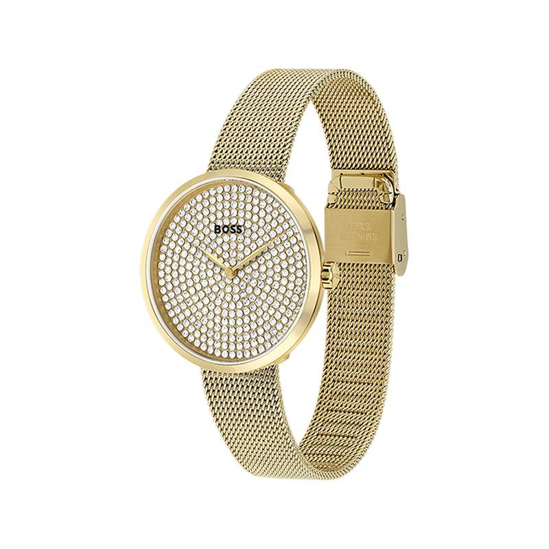 Montre BOSS Praise femme bracelet acier doré jaune - vue 2