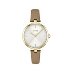 Montre BOSS Majesty femme acier doré jaune bracelet cuir marron - vue 1