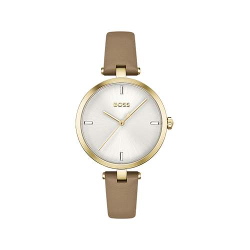 Montre BOSS Majesty femme acier doré jaune bracelet cuir marron
