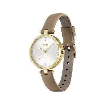 Montre BOSS Majesty femme acier doré jaune bracelet cuir marron