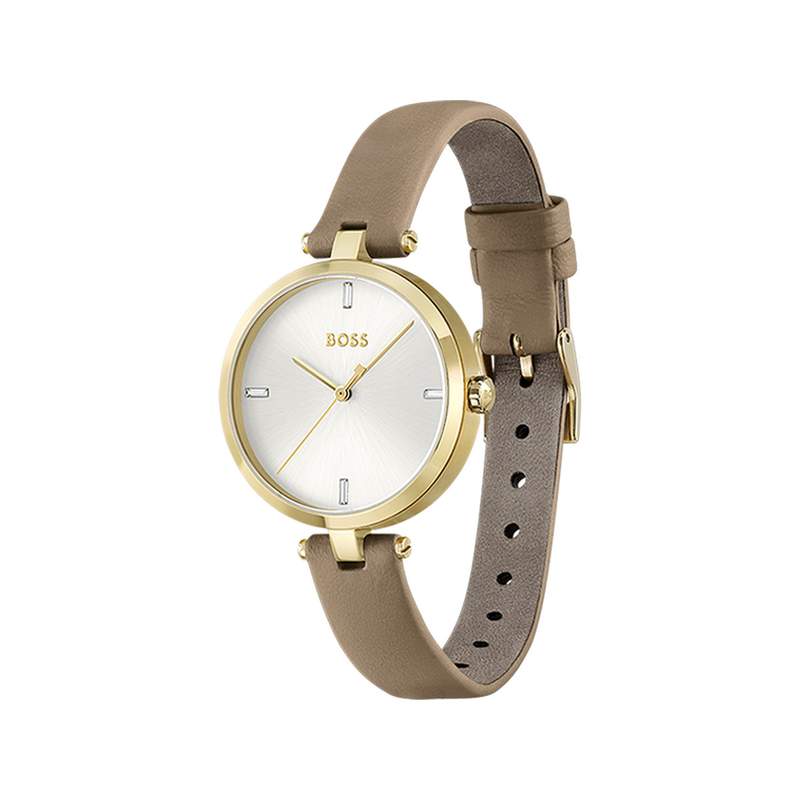 Montre BOSS Majesty femme acier doré jaune bracelet cuir marron - vue 2
