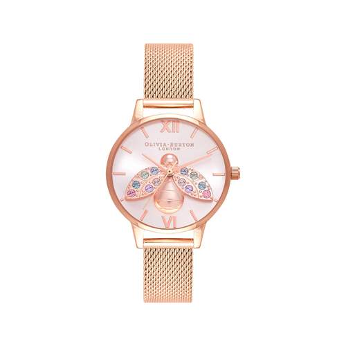 Montre OLIVIA BURTON Rainbow bee femme bracelet acier doré rose