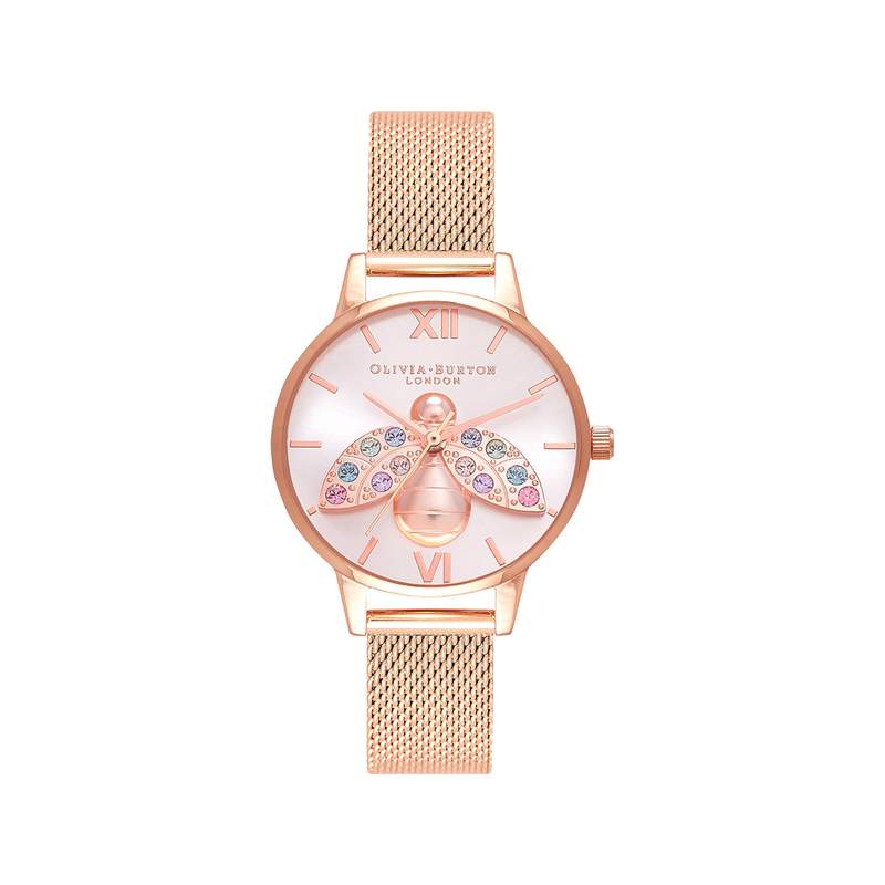 Montre OLIVIA BURTON Rainbow bee femme bracelet acier doré rose - vue 1