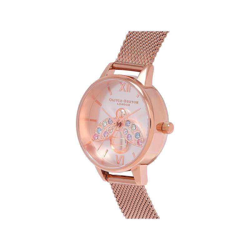 Montre OLIVIA BURTON Rainbow bee femme bracelet acier doré rose - vue 2