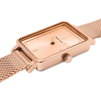 PIERRE LANNIER Ariane women's pink gold stainless steel watch pink leather strap