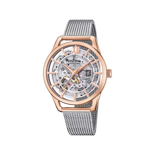 FESTINA automatic ladies' stainless steel rose gold bracelet stainless steel Milanese link watch