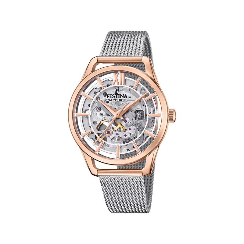 Montre FESTINA Automatique femme automatique acier doré rose bracelet acier maille milanaise - vue 1