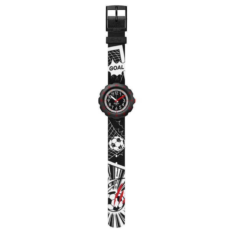 Montre Flik flak Move your body enfant plastique bisourcé bracelet tissu recyclé noir goal - vue D1