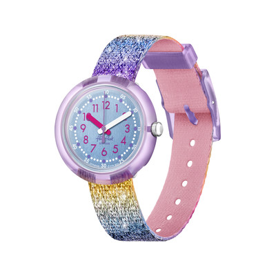 Montre FLIK FLAK SHINE IN RAINBOW enfant bracelet tissu recyclé rose