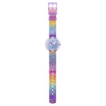 Montre FLIK FLAK SHINE IN RAINBOW enfant bracelet tissu recyclé rose - vue D1