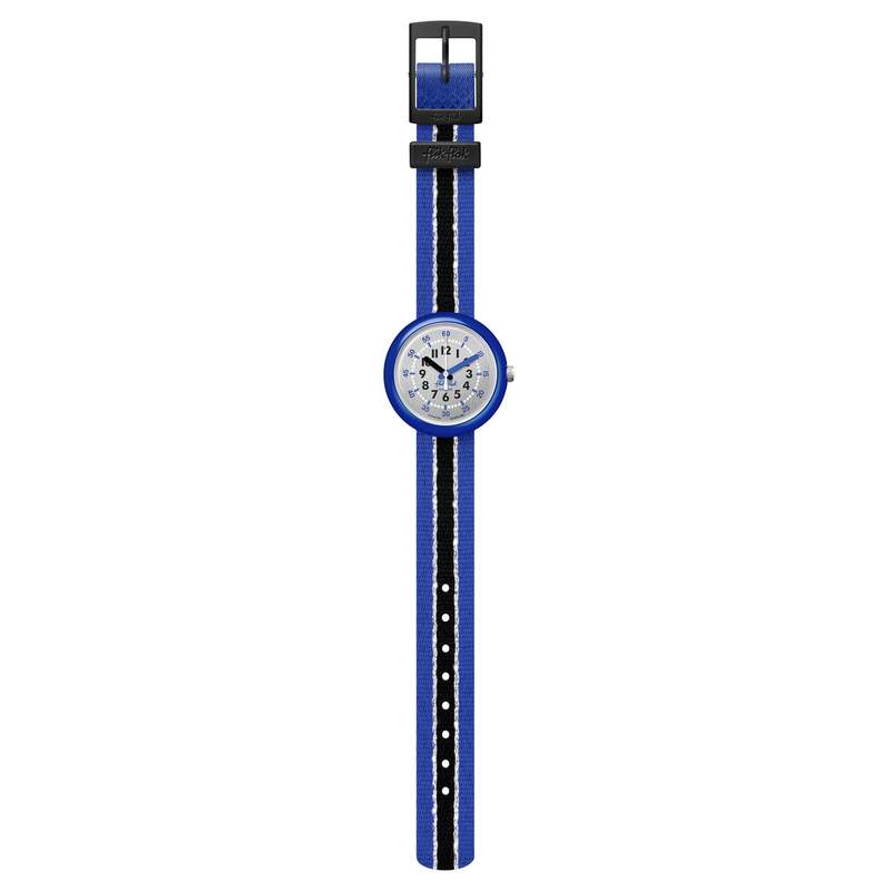 Montre Flik Flak Shine Bright Christmas enfant plastique biosourcé bracelet tissu recyclé  bleu - vue D1