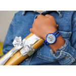 Montre Flik Flak Shine Bright Christmas enfant plastique biosourcé bracelet tissu recyclé  bleu - vue porté 1