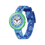 Montre Flik Flak Move your body enfant plastique biosourcé turquoise bracelet tissu recyclé bleu dinosaure - vue 1