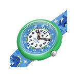 Montre Flik Flak Move your body enfant plastique biosourcé turquoise bracelet tissu recyclé bleu dinosaure - vue 2