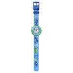 Montre Flik Flak Move your body enfant plastique biosourcé turquoise bracelet tissu recyclé bleu dinosaure - vue D1