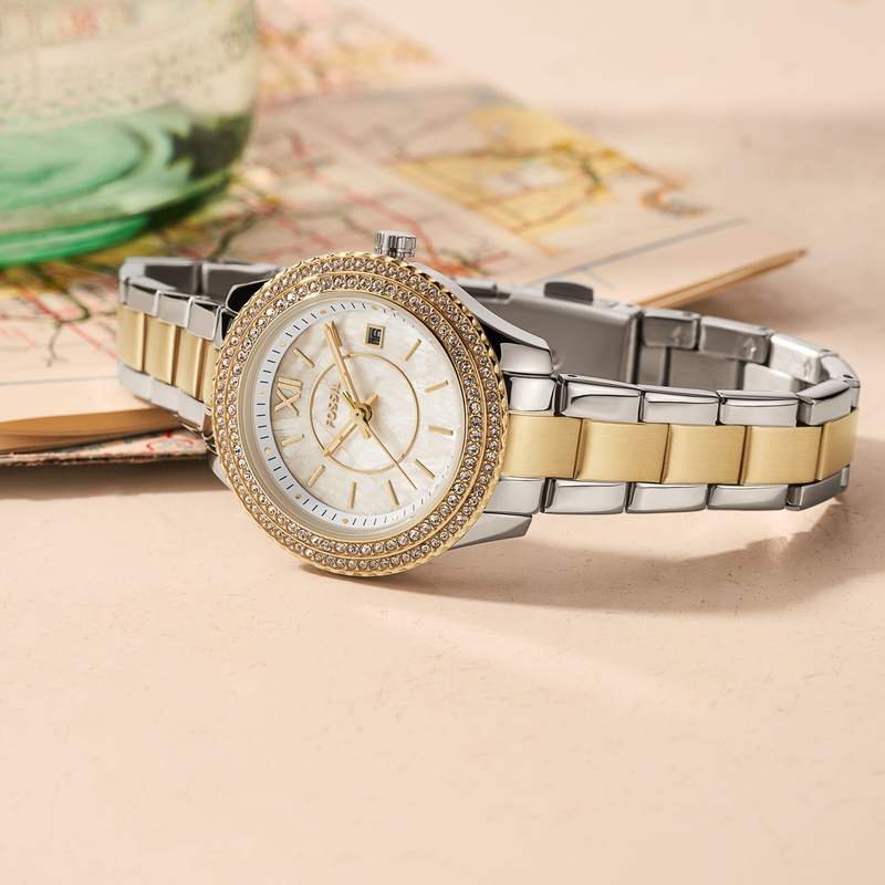 Montre FOSSIL Stella femme bracelet acier doré rose - vue D1