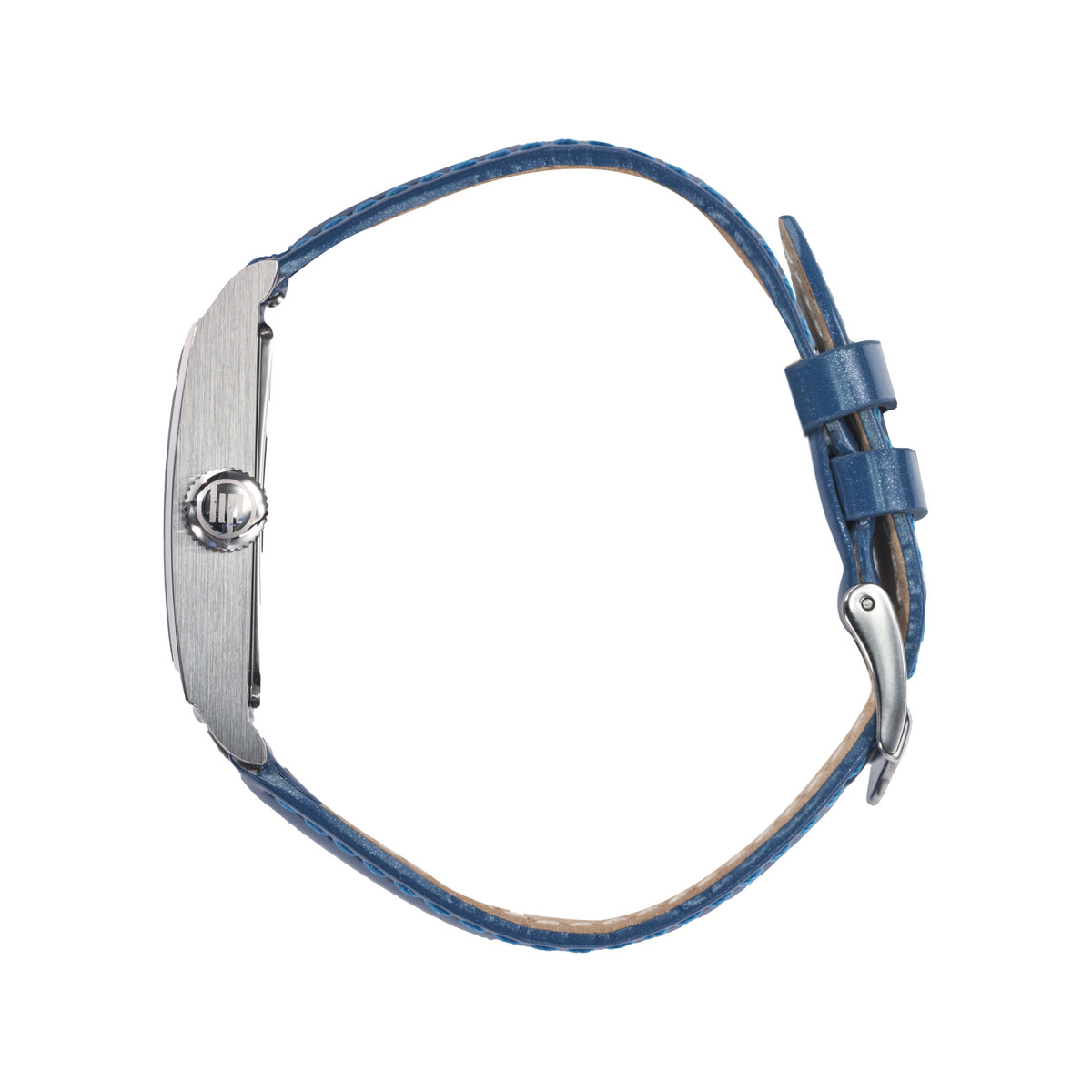 Montre Lip Churchill acier bracelet cuir vernis bleu - vue 2