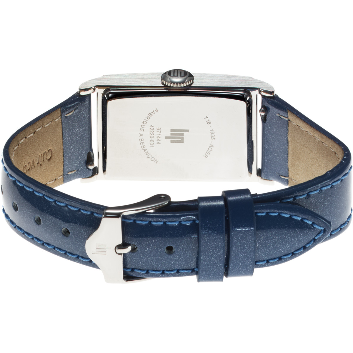 Montre Lip Churchill acier bracelet cuir vernis bleu - vue 3