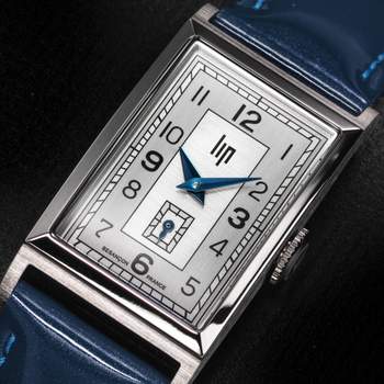 Lip Churchill watch in steel with blue patent leather strap