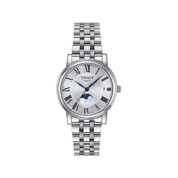 TISSOT T-CLASSIC CARSON PREMIUM LADY MOONPHASE dameshorloge grijze wijzerplaat roestvrijstalen armband