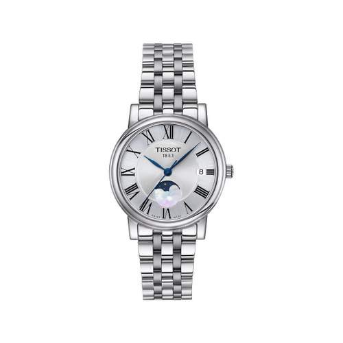 Montre TISSOT T-CLASSIC CARSON PREMIUM LADY MOONPHASE femme cadran gris bracelet acier inoxydable