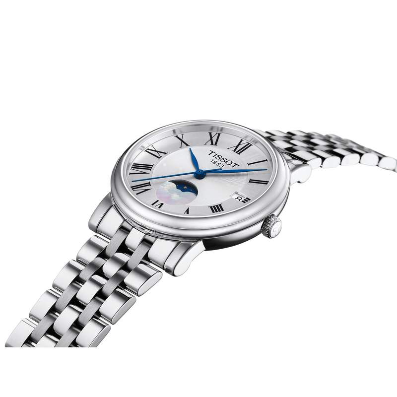 Montre TISSOT T-CLASSIC CARSON PREMIUM LADY MOONPHASE femme cadran gris bracelet acier inoxydable - vue D1