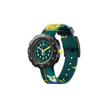 Flik Flak Wizarmazing Kids' Watch: Bio-based Plastic Case, Black, Green PET Strap, Wizard Design
