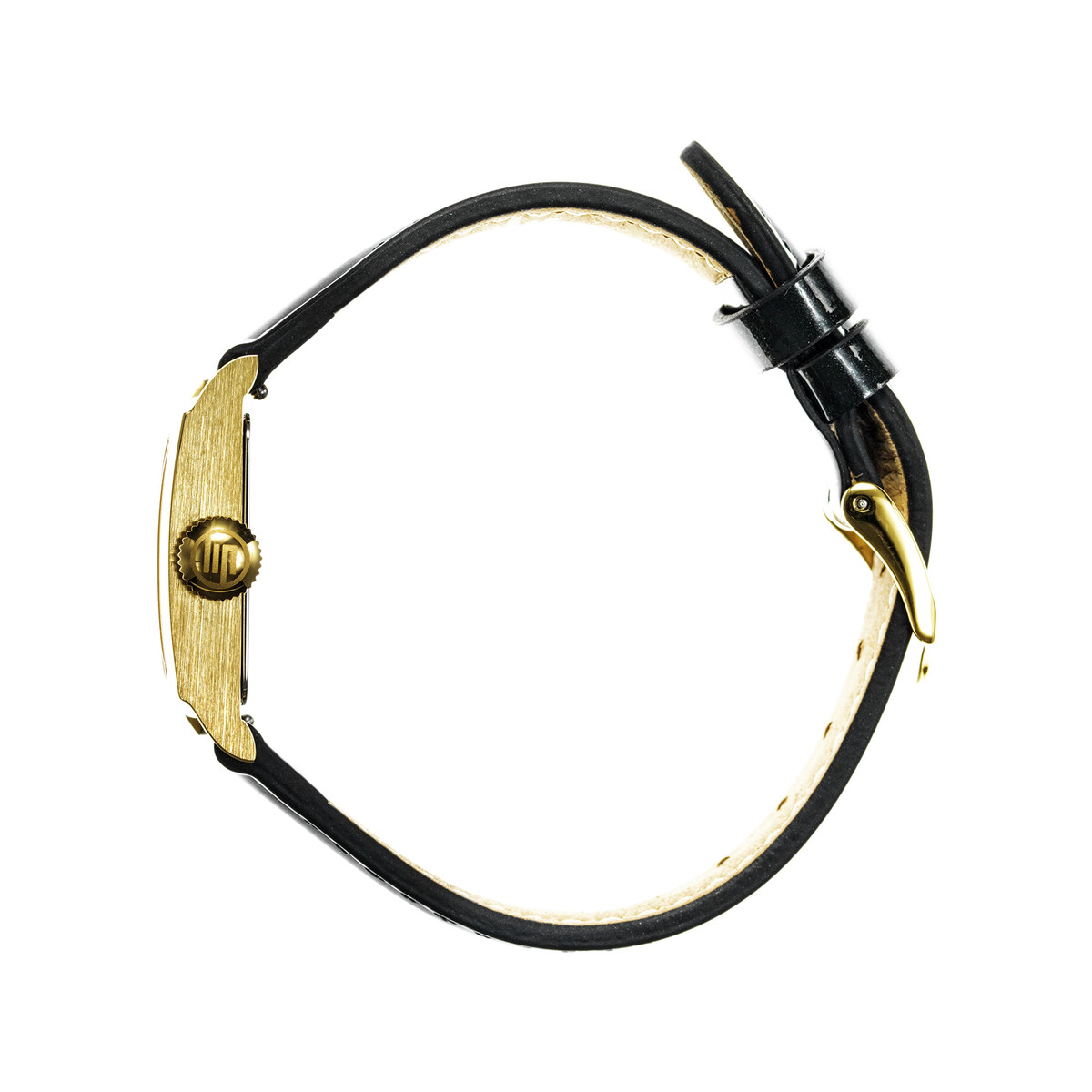Montre LIP Churchill femme acier doré bracelet cuir noir - vue 2
