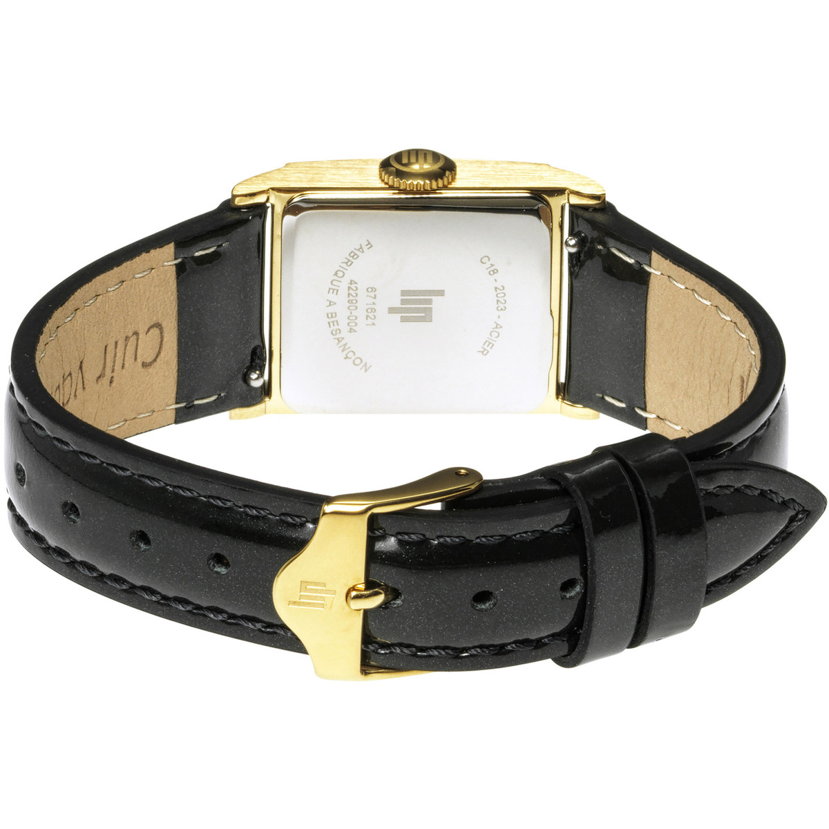 Montre LIP Churchill femme acier doré bracelet cuir noir - vue 3