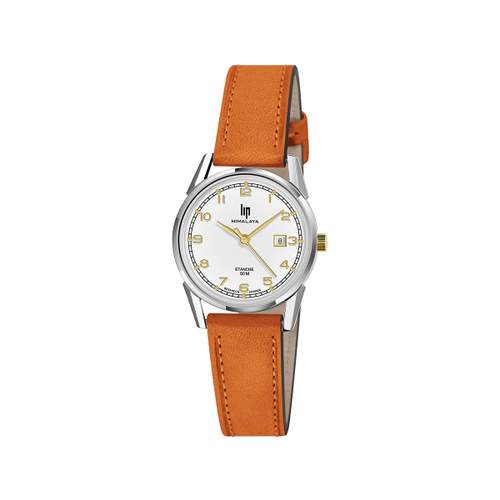 LIP Himalayafemme steel watch orange leather strap