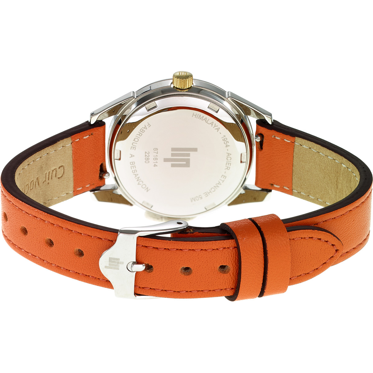 Montre LIP Himalayafemme acier bracelet cuir orange - vue 3