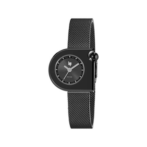 Montre LIP Mach 2000 Mini Moon femme acier noir bracelet métal noir