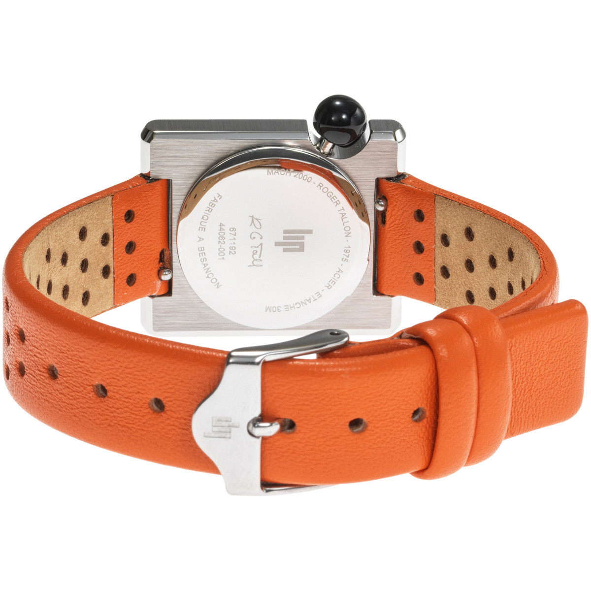 Montre LIP Mach 2000 Mini Square femme acier bracelet cuir orange - vue 3