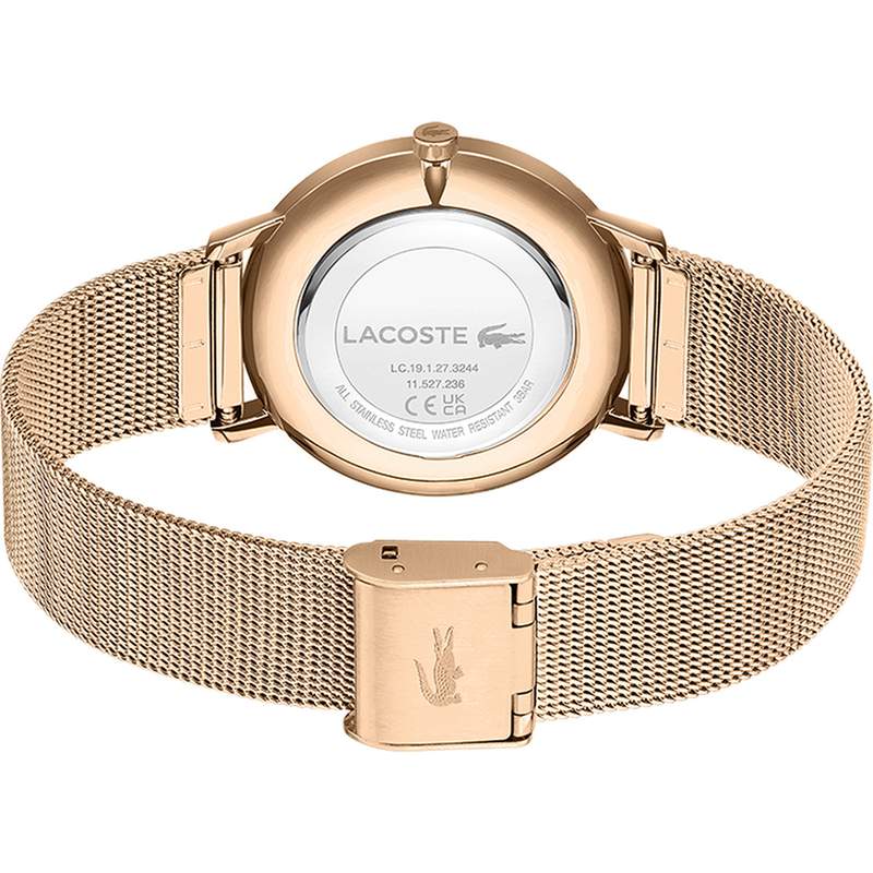 Montre LACOSTE crocorigin femme bracelet acier doré rose - vue 3