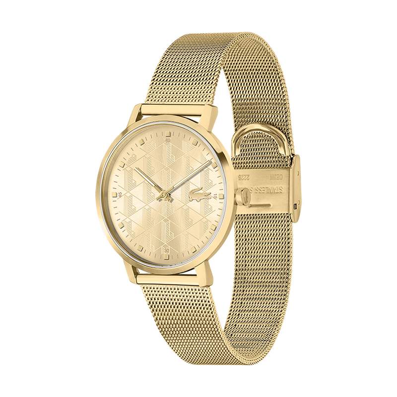 Montre LACOSTE Crocorigin femme bracelet acier doré jaune - vue D1