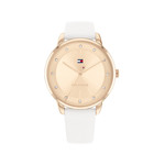 Montre TOMMY HILFIGER Paige femme acier doré rose bracelet cuir blanc - vue 1